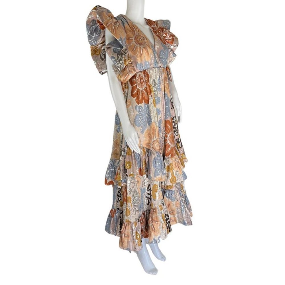 Ulla Johnson Women's Fontaine Midi Dress Ocean Jasper Asymmetric Multicolor Sz 4 - Picture 2 of 7
